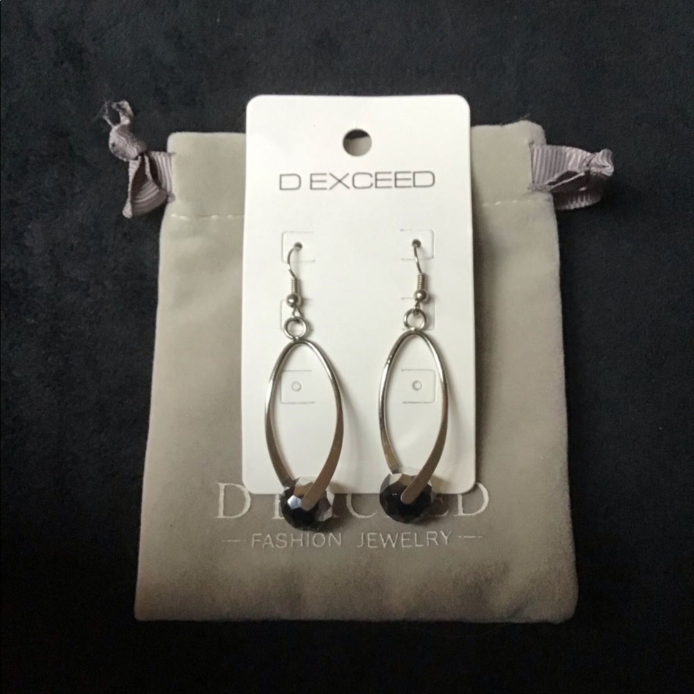 Silver colored drop earrings with bead accent